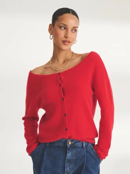 NAADAM Sweaters - Naadam Signature Cashmere Open Neck Cardigan Sweater in Firecracker Red
